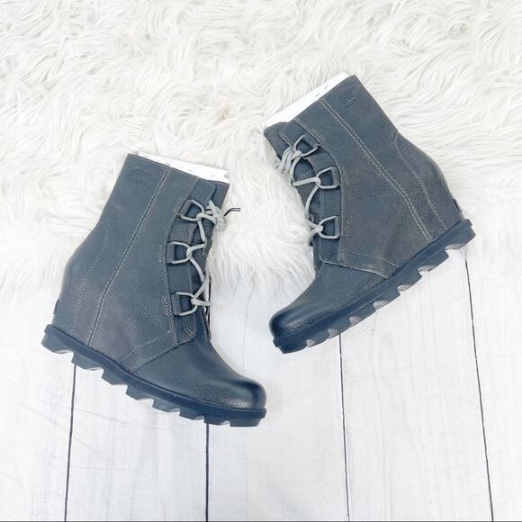 Sorel Women's Gray Joan of Arctic Wedge II Leather Boots Quarry  Size 9.5 - Picture 4 of 7